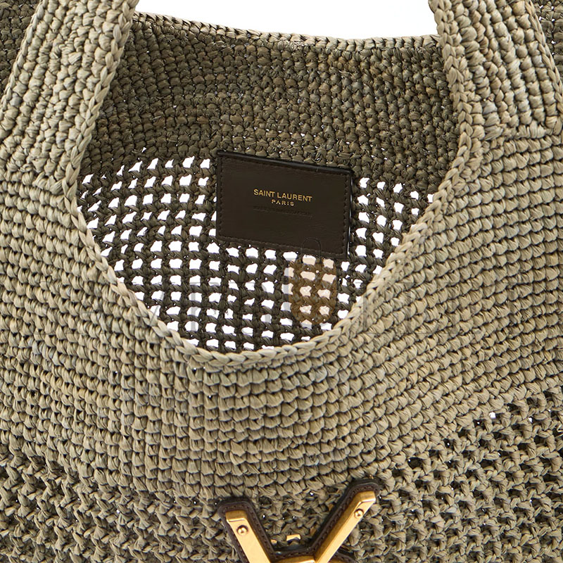 YSL ICARE MAXI LEATHER-TRIMMED RAFFIA TOTE (46*28*5cm) 